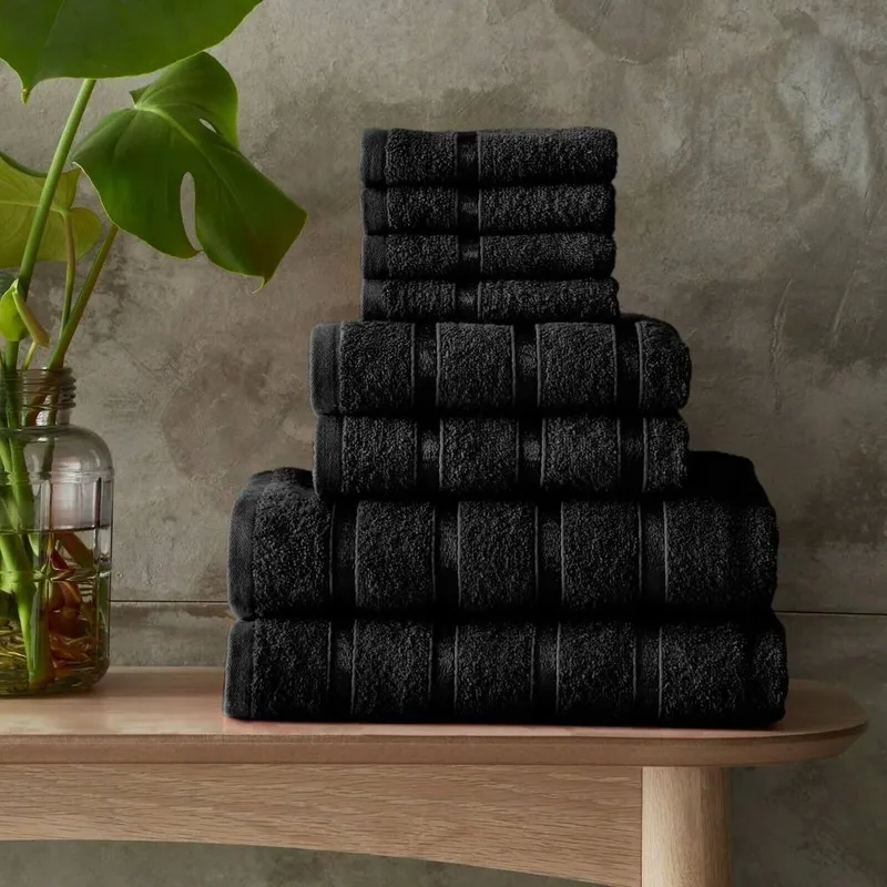 Smart Living Luxury 100% Cotton 8 Piece Super Soft Bathroom Towel Bale Set in Black Black