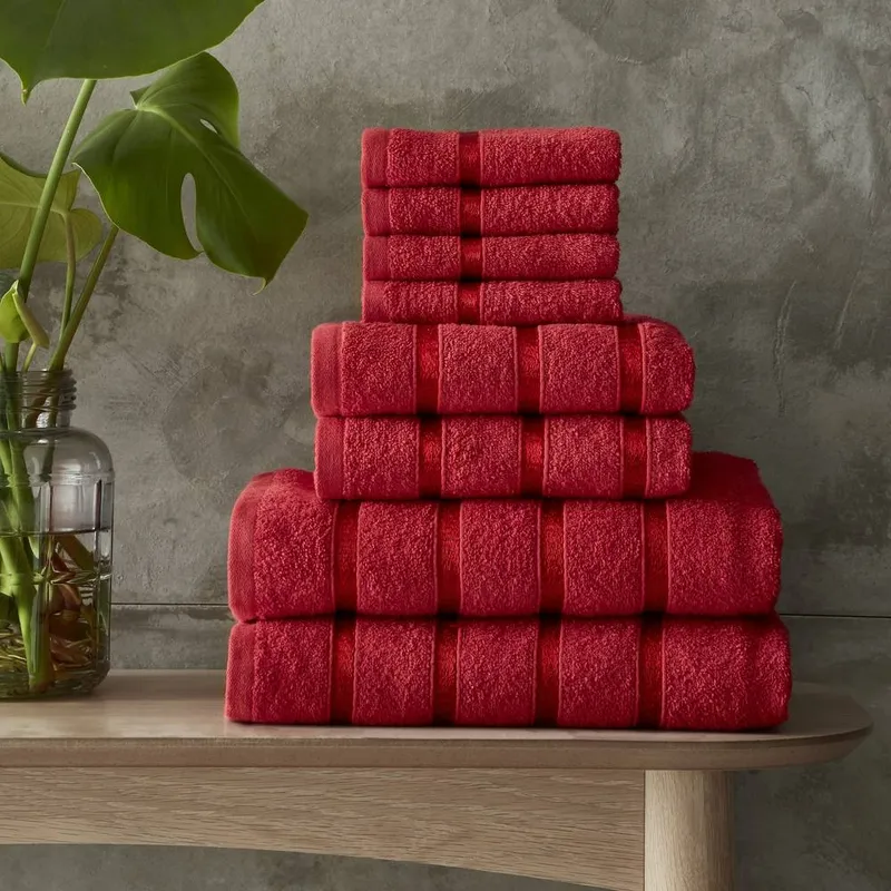 Smart Living Luxury 100% Cotton 8 Piece Super Soft Bathroom Towel Bale Set in Red Red