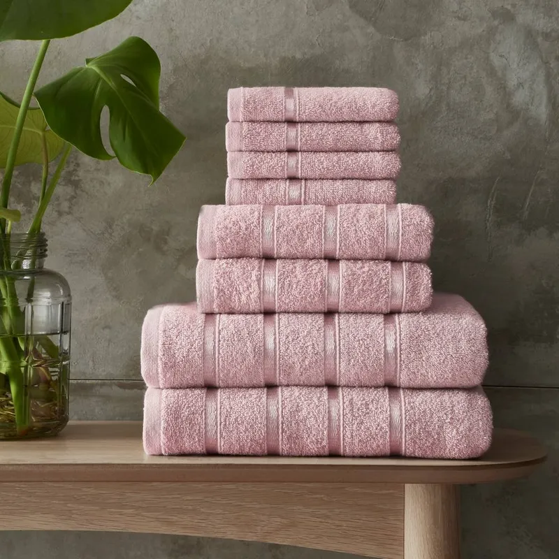 Smart Living Luxury 100% Cotton 8 Piece Super Soft Bathroom Towel Bale Set in Pink - Pink