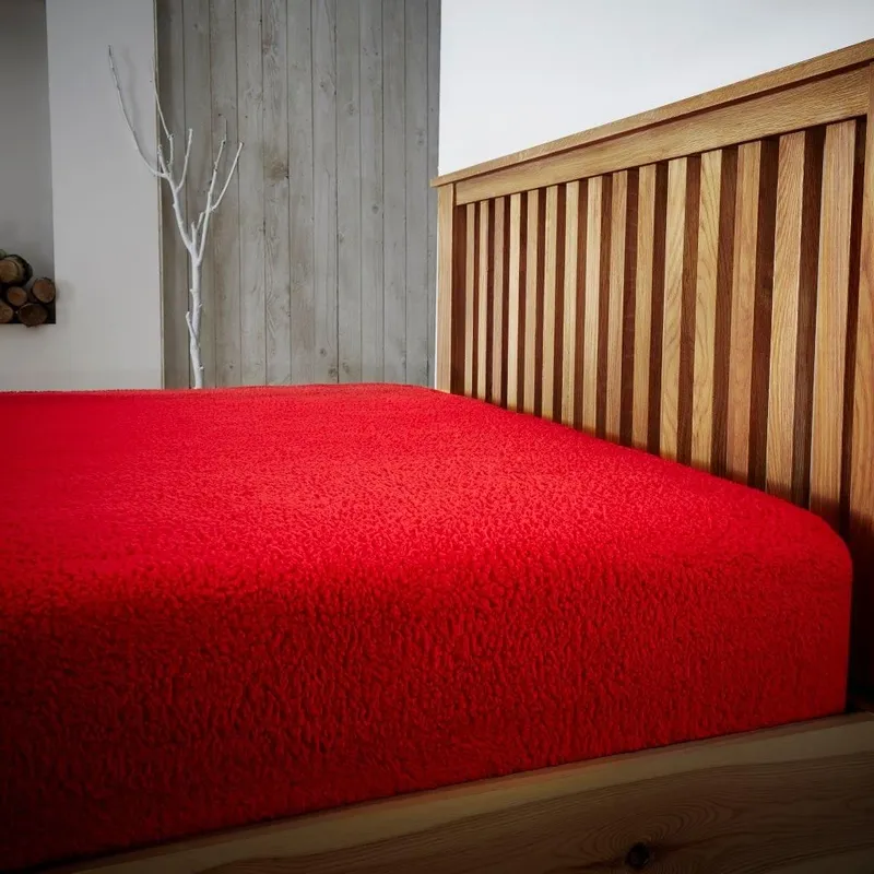 Smart Living Luxury Teddy Bear Fleece Fitted Sheet in Red Size: King Fitted Red King Fitted
