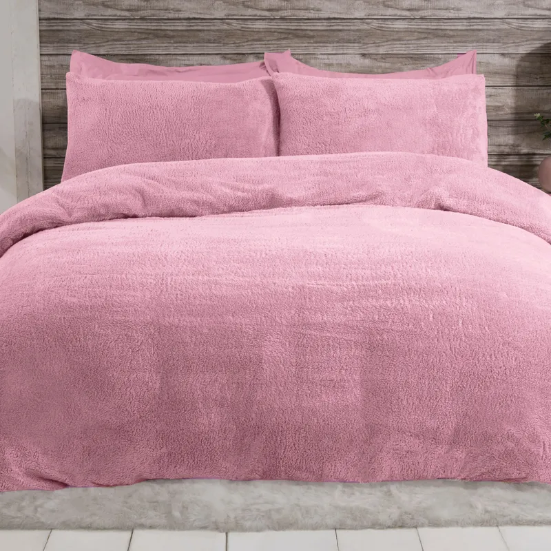 Smart Living Luxury Teddy Plain Duvet Cover & Pillowcase Set in Mauve Size: Super King Mauve Super King
