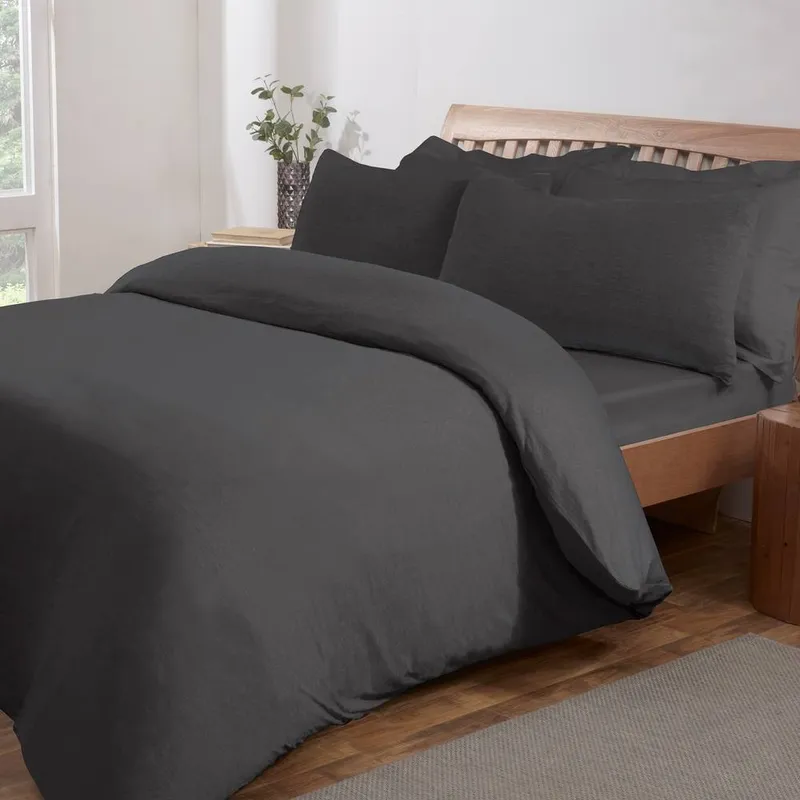 Smart Living Polycotton Jersey Melange Duvet Cover With Pillowcases in Charcoal Size: Double Charcoal Double