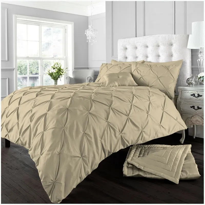 Smart Living Polycotton Pintuck Duvet Cover With Pillowcases in Beige Size: Double Beige Double