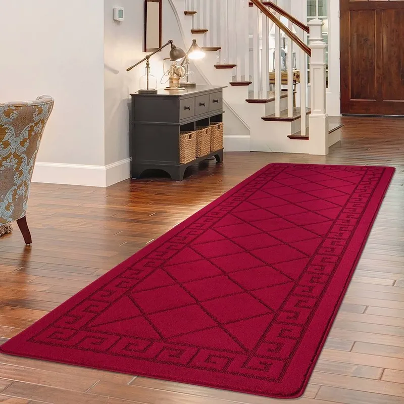 Smart Living Tribela Heavy Duty Machine Washable Hallway Kitchen Non Slip Door Mat in Red Size: 60cm x 110cm - Red