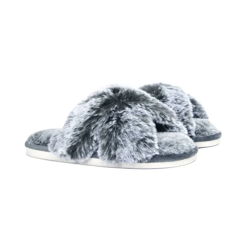 Smart Living Women's Faux Rabbit Fur Slippers in Grey Size: Medium - Grey