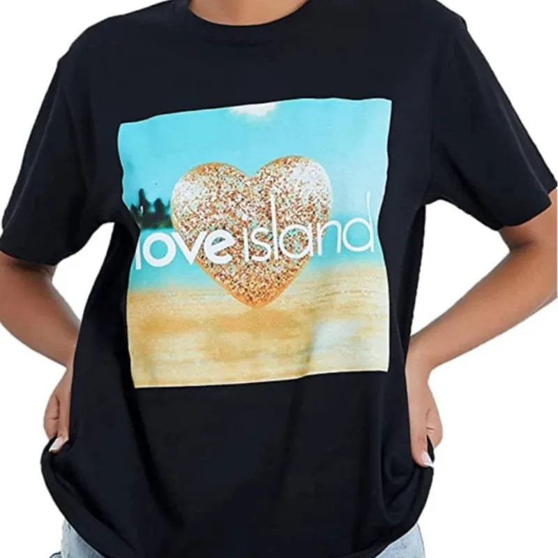 Smart Living Women's Love Island Logo T-Shirt Black Cotton Casual Fit Size: Large Black L