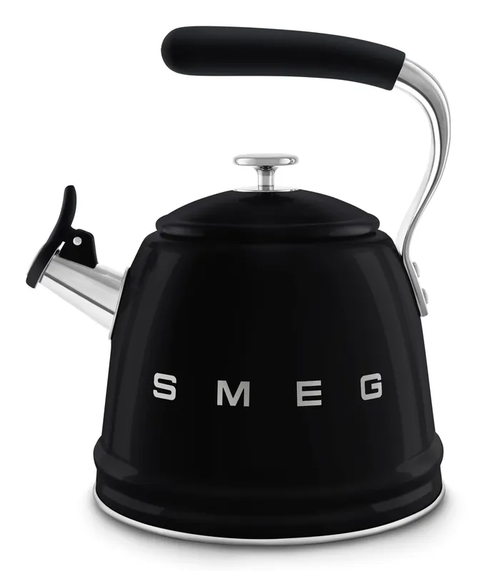 Smeg WKF01BL Whistling Kettle for Hobs, Stainless Steel, 2.3 liters, Black Size: A - Black - Size: A