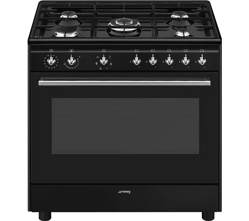 Smeg Concert CX91GMBL 90 cm Dual Fuel Range Cooker - Black, Silver/Grey