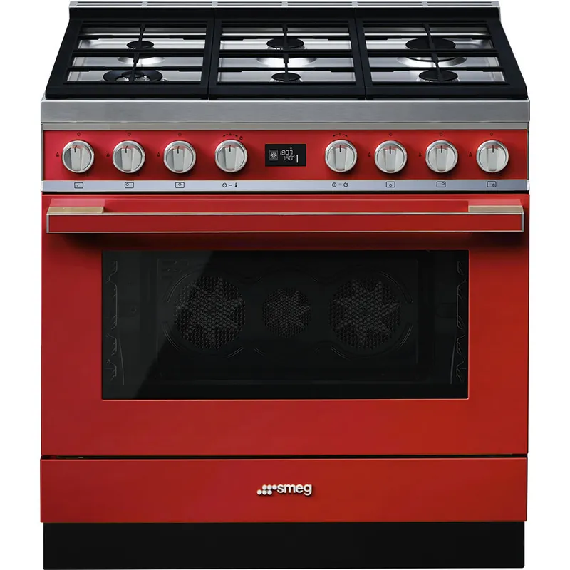 Smeg Portofino CPF9GPR 90cm Wide Red Dual Fuel Freestanding Range Cooker