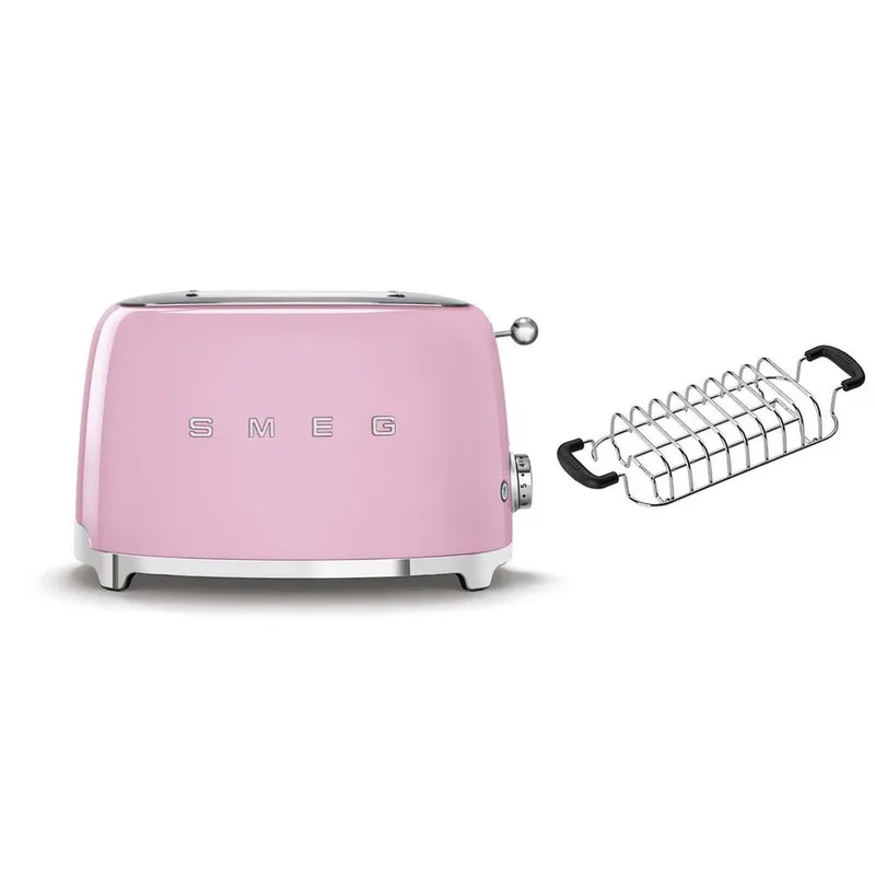 Smeg TSF01, TSBW01 2 Slice Toaster & Bun Warmer Set in Pink - Pink