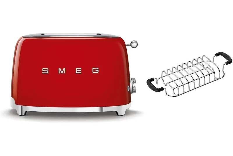 Smeg TSF01, TSBW01 2 Slice Toaster & Bun Warmer Set in Red - Red