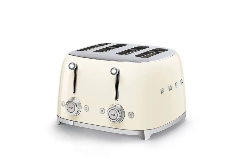 Smeg TSF03CRUK Retro 50s Style 4 Extra Wide Slice Toaster In Cream Size: A - Cream - Size: A