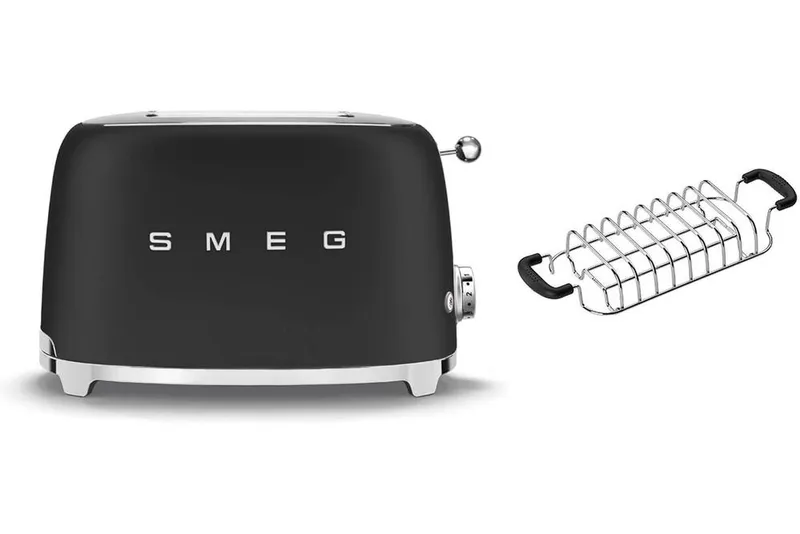 Smeg TSF01 Matte 2 Slice Toaster with Bun Warmer Set in Black - Black