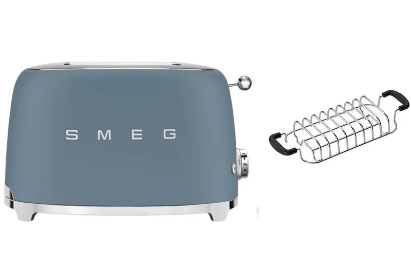 Smeg TSF01 Matte 2 Slice Toaster with Bun Warmer Set in Blue - Blue