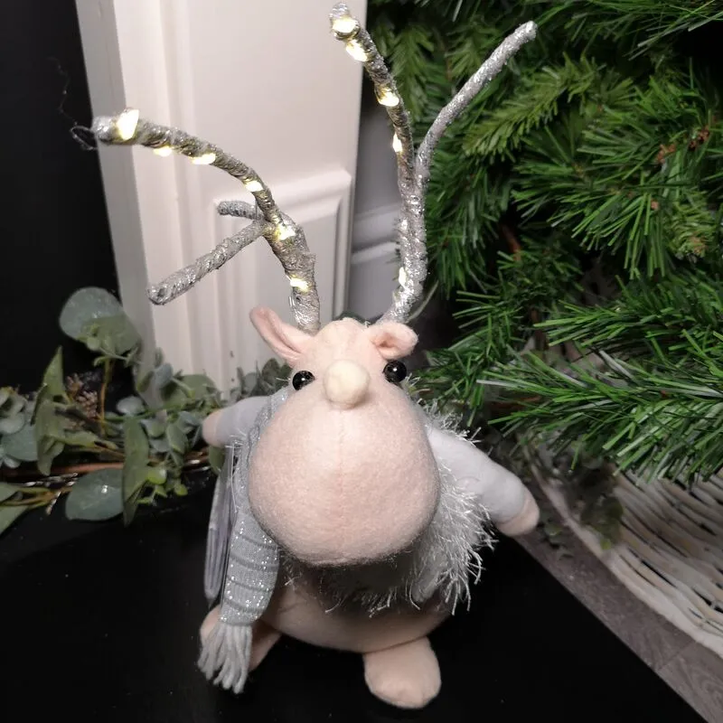 Snowtime 52cm Battery Operated Plush White Christmas Reindeer with LED Lit Antlers
