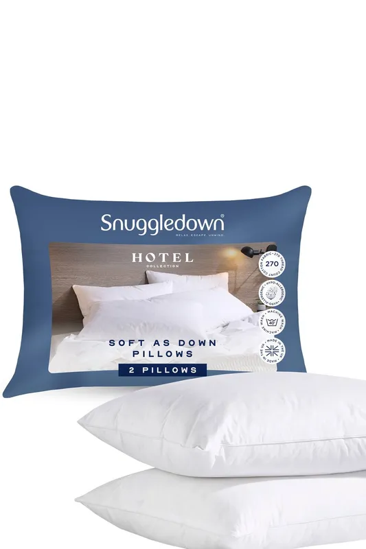 Snuggledown 2 Pack Hotel Soft As Down Medium Support Back Sleeper Pillows in White White