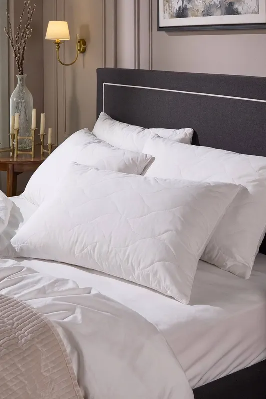 Snuggledown Luxury Cotton Quilted Pillow, Firm Support, 4 Pack in White - White