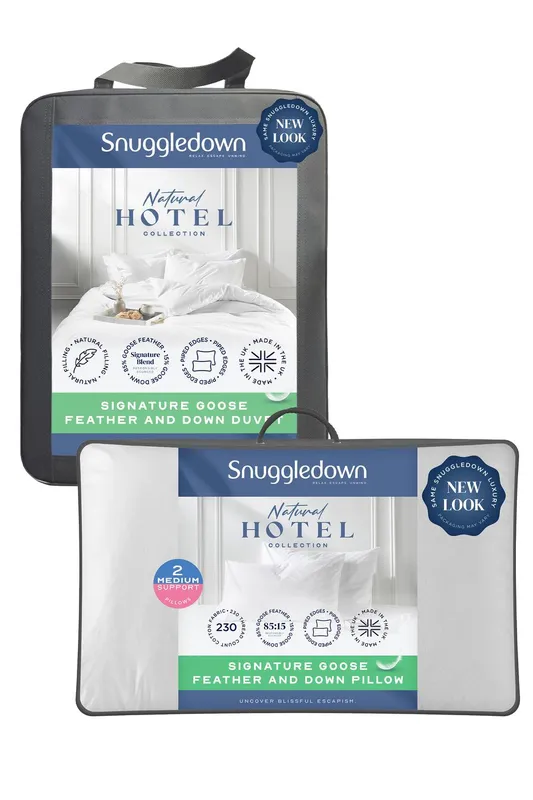 Snuggledown Unisex Hotel Goose Feather & Down 13.5 Tog (4.5+9 tog) Duvet w/ 2 Pillows in White Size: Single White Single female