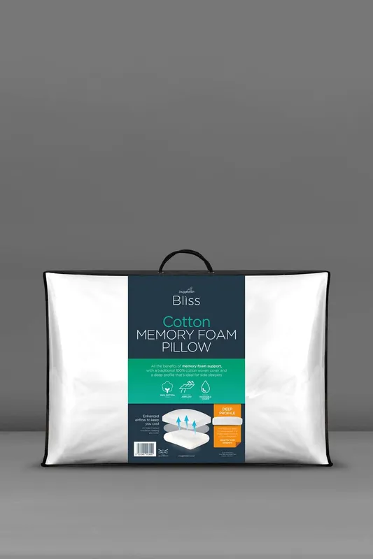 Snuggledown Single Bliss Cotton Memory Foam Deep Filled Side Sleeper Pillow in White White