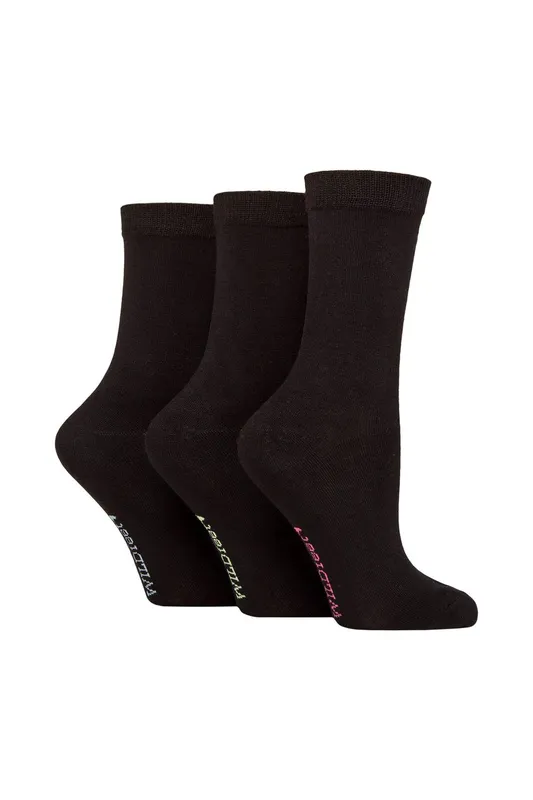 Sockshop Wild Feet Women's 3 Pair Plain Bamboo Socks in Jet Black Size: 4-8 Jet Black 4-8