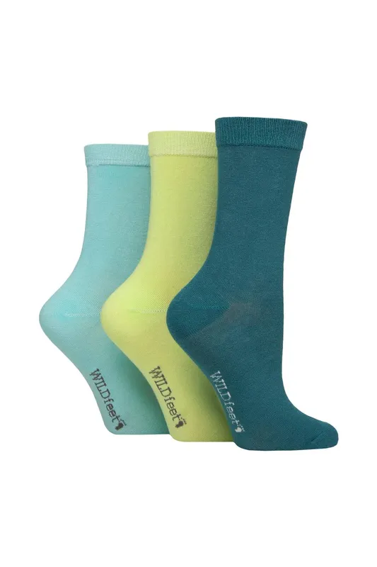 Sockshop Wild Feet Women's 3 Pair Plain Bamboo Socks in Teal Size: 4-8 Teal 4-8