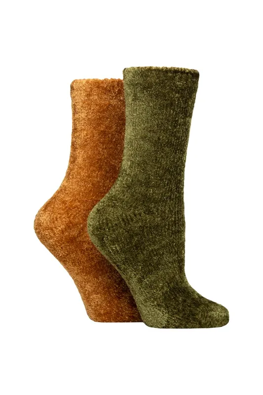 Sockshop Women's 2 Pair Chenille Boot Socks in Bottle Green Size: 4-8 Bottle Green 4-8