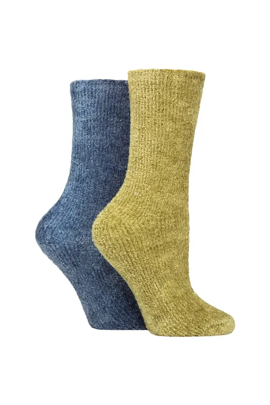 Sockshop Women's 2 Pair Chenille Boot Socks in Mid Blue Size: 4-8 Mid Blue 4-8