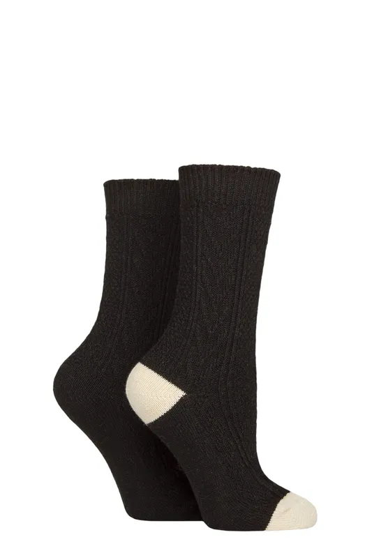 Women's 2 Pair Sockshop Wool Mix Boot Socks Black 4-8 - Black - Size: Small