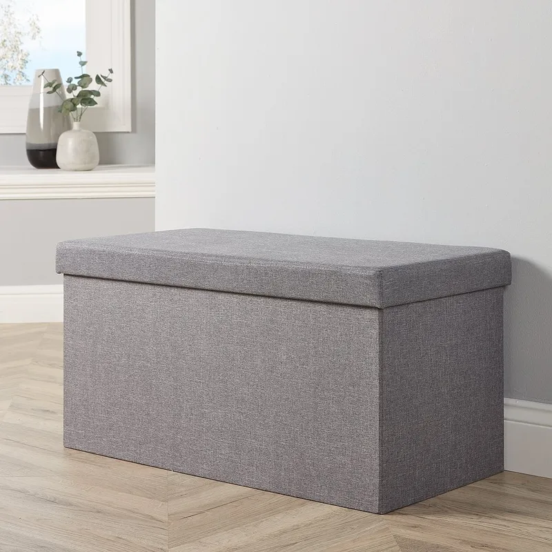 Sofia Fabric Rectangular Storage Ottoman Grey