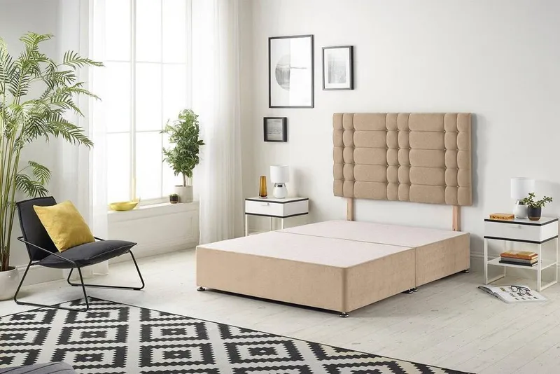 Somnior Bliss Divan Bed Base with Headboard Plush Velvet in Beige Size: Single - Beige