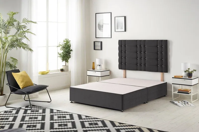 Somnior Bliss Divan Bed Base with Headboard Plush Velvet in Black Size: King - Black
