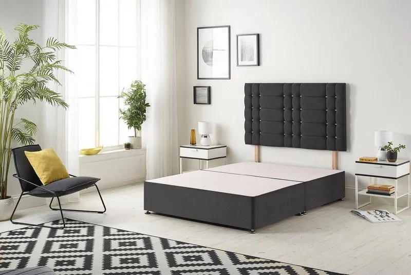 Somnior Bliss Divan Bed Base with Headboard Plush Velvet in Black Size: Single - Black