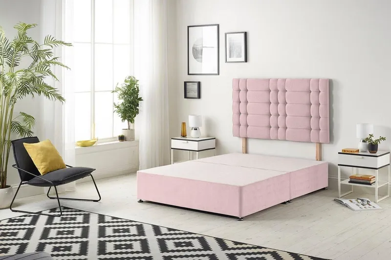Somnior Bliss Divan Bed Base with Headboard Plush Velvet in Pink Size: King - Pink
