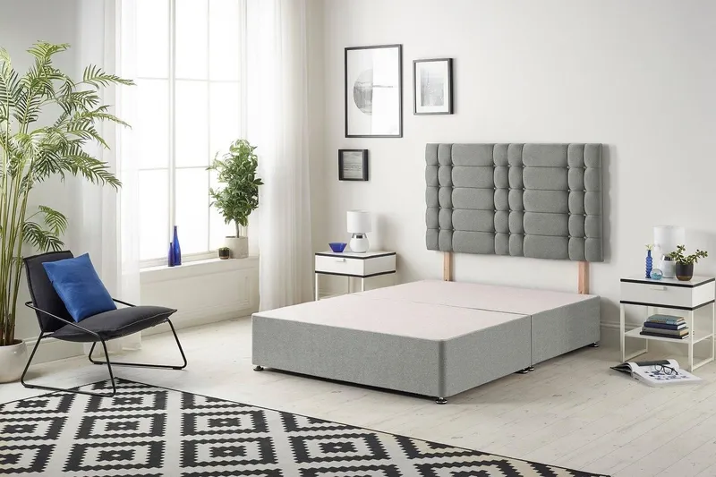 Somnior Bliss Divan Bed Base with Headboard Tweed Fabric in Grey Size: Single Grey Single