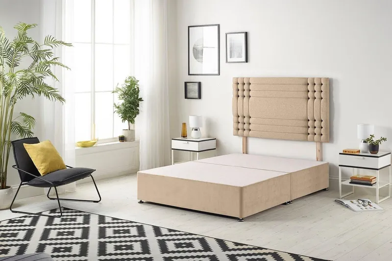 Somnior Flexby Divan Bed Base with Headboard Plush Velvet in Beige Size: King Beige King