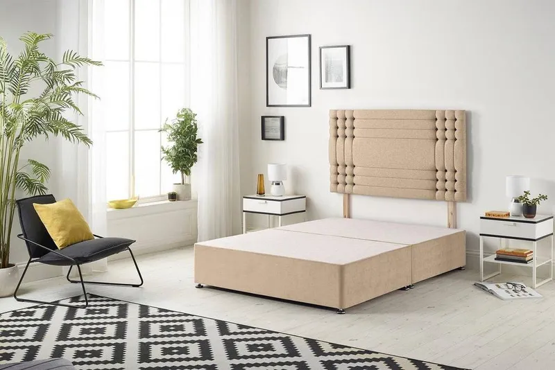 Somnior Flexby Divan Bed Base with Headboard Plush Velvet in Beige Size: Single - Beige