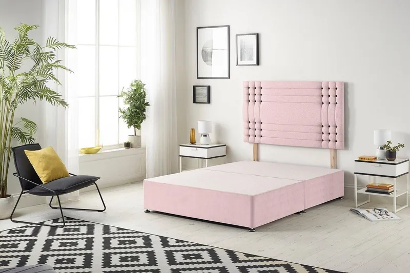 Somnior Flexby Divan Bed Base with Headboard Plush Velvet in Pink Size: Super King - Pink