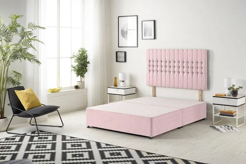 Somnior Galaxy Divan Bed Base with Headboard Plush velvet in Pink Size: Single - Pink