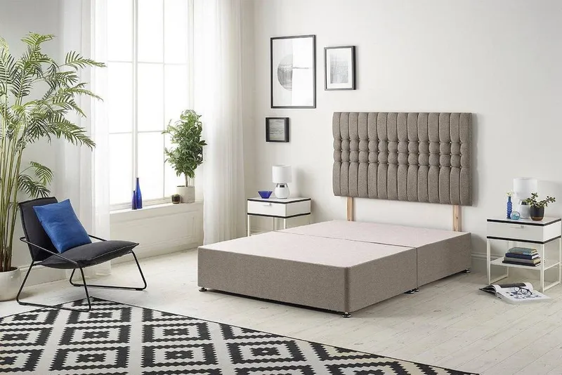 Somnior Galaxy Divan Bed Base with Headboard Tweed Fabric in Brown Size: Single - Brown