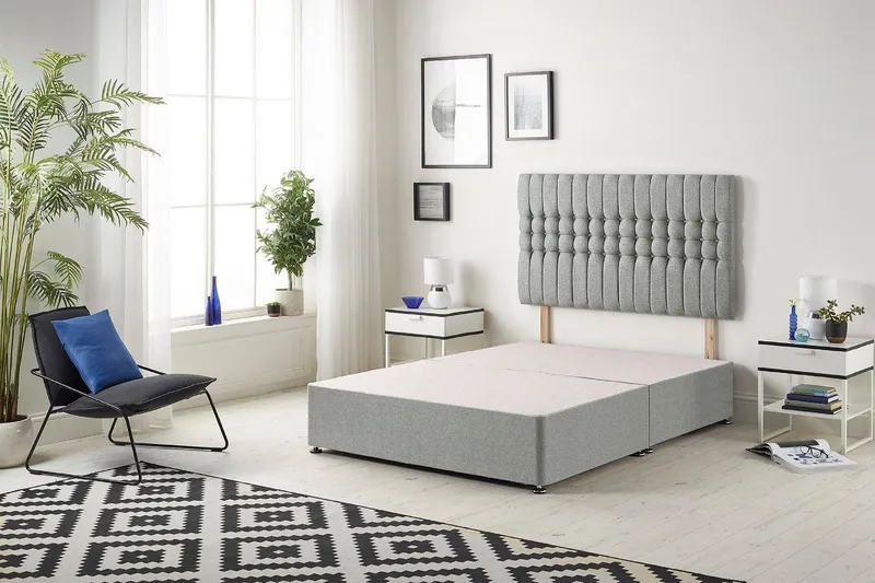 Somnior Galaxy Divan Bed Base with Headboard Tweed Fabric in Grey Size: Double Grey Double