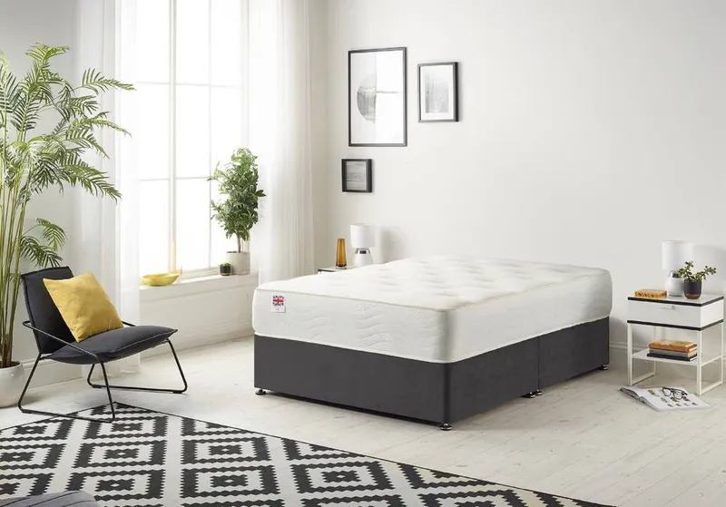 Somnior Tweed Fabric Divan Bed with Sprung Memory Foam Mattress in Black Size: Single Black