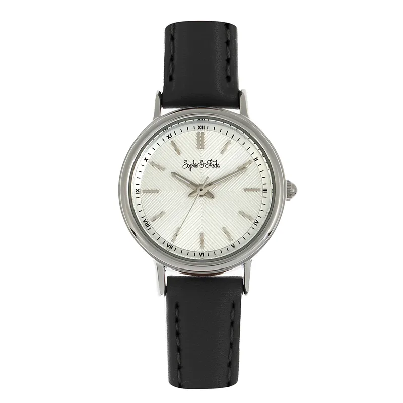 Sophie & Freda Womens Berlin Leather-Band Watch - Black Stainless Steel - One Size