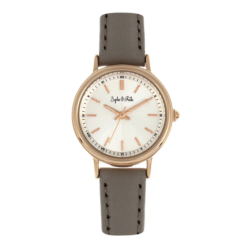 Sophie & Freda Womens Berlin Leather-Band Watch - Grey Stainless Steel - One Size