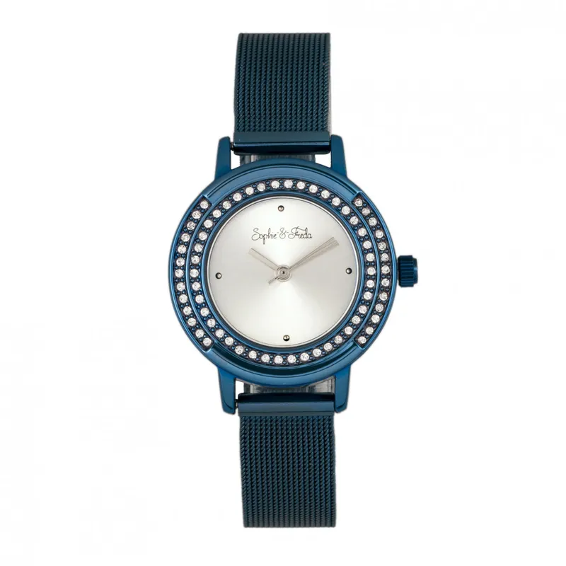 Sophie & Freda Womens Cambridge Bracelet Watch W/swarovski Crystals - Blue Stainless Steel - One Size