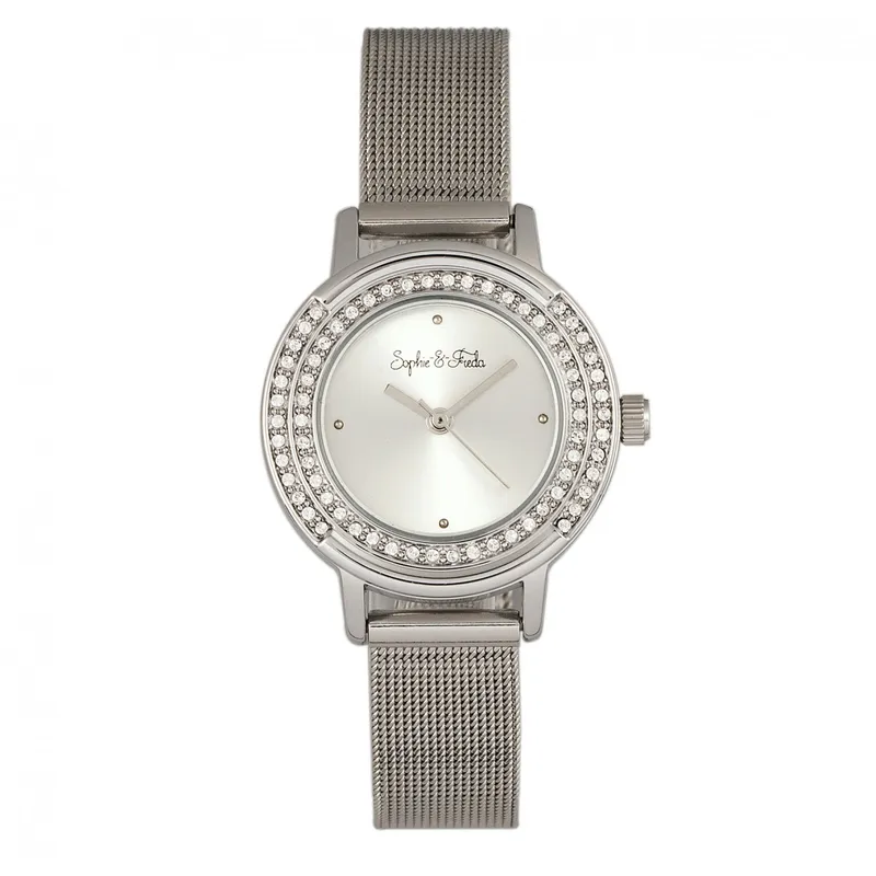 Sophie & Freda Womens Cambridge Bracelet Watch W/swarovski Crystals - Silver Stainless Steel - One Size