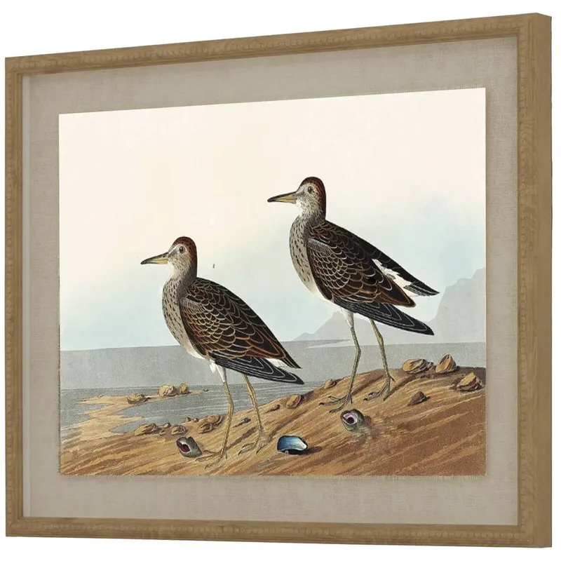 Sostter Beaded Sandpiper Artwork on Natural Linen in Brown - Brown - Size: One Size