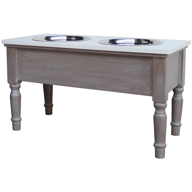 Sostter Grey Wood Pet Feeder Table Grey female
