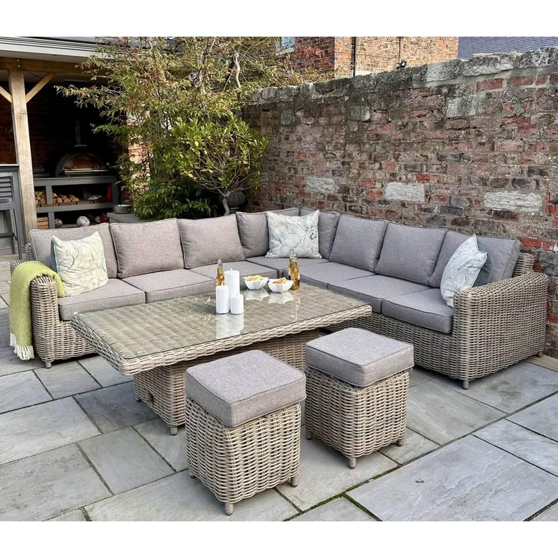 Sostter Outdoor Corner Lounge Set with Riser Table & Stools Beige - Beige - Size: One Size