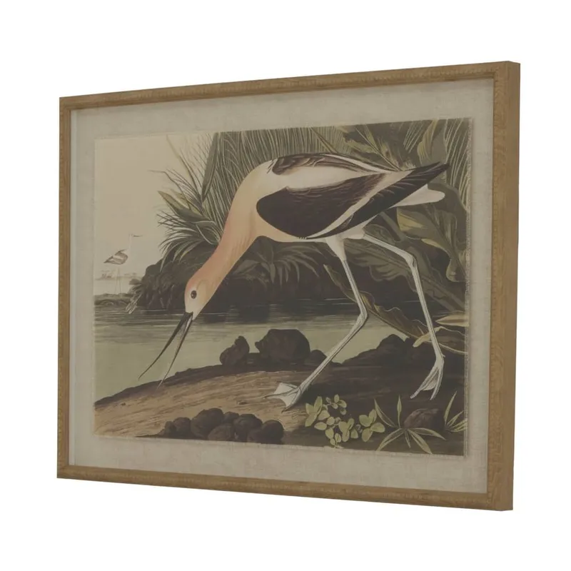 Sostter Beaded Linen Art Print with Avocet Bird Design in Wine - Wine