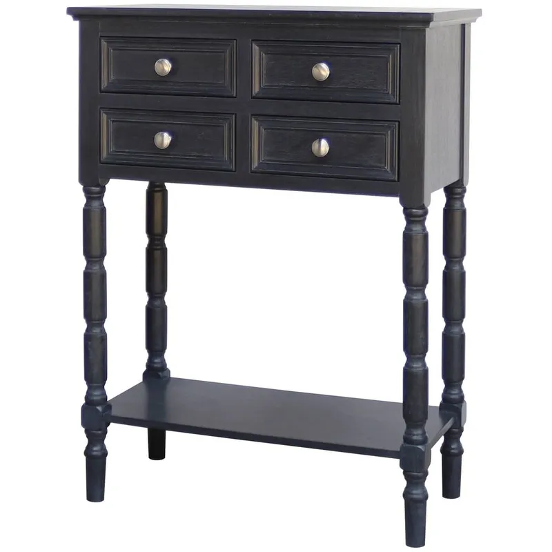 Sostter Unisex Black Wood Side Table w/ Four Drawers Black female